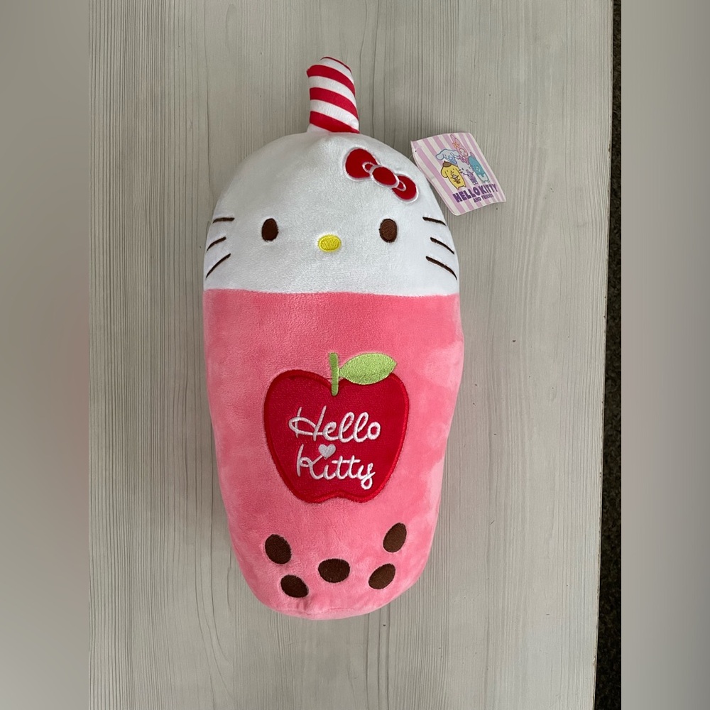 New Hello Kitty Boba Plush Apple Straw Cup Stuffed Animal NWT Sanrio Japanese